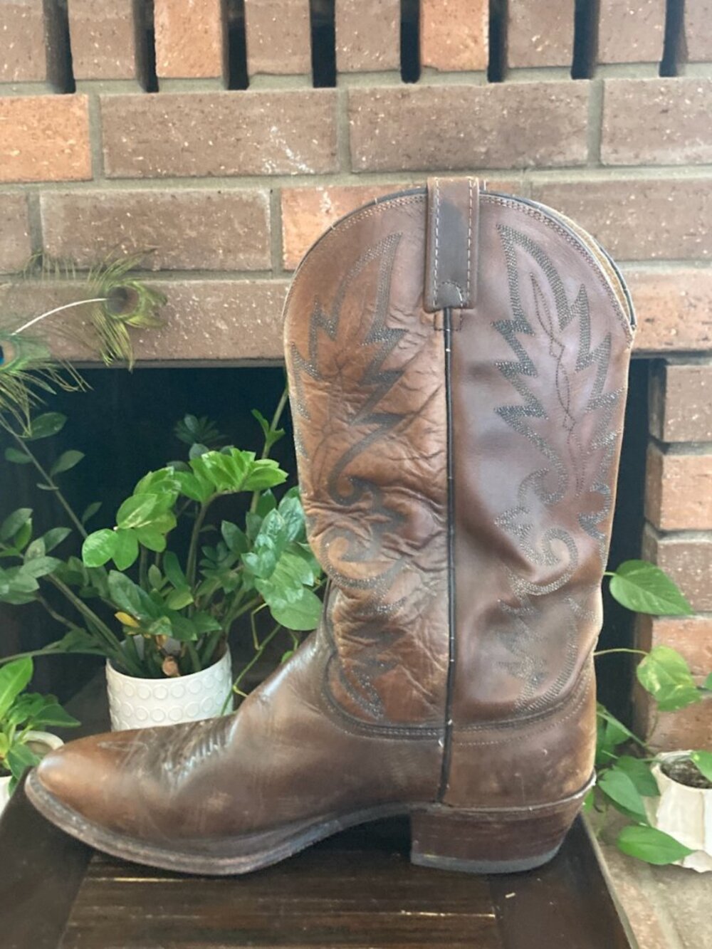 Dan Post Boots / Vintage Antique Tan Napa / Size 12R - Picture 13 of 16